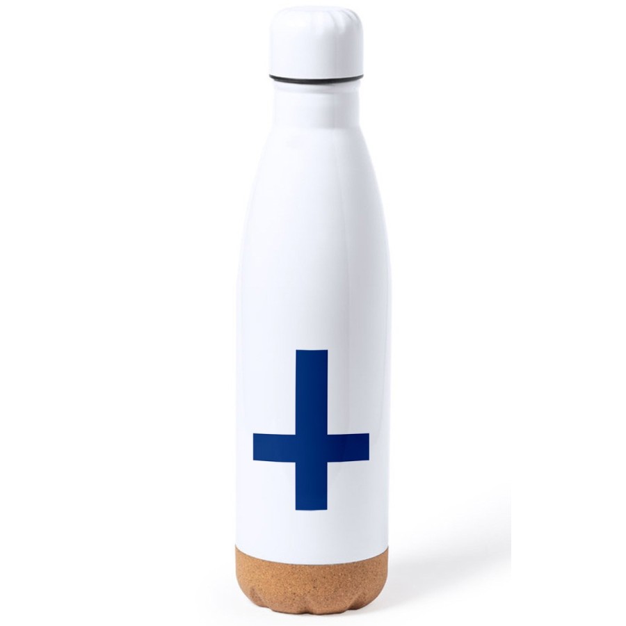 BIDON 750 ML ACERO INOXIDABLE ADORNO DE CORCHO bandera finlandia pais gobierno finlandés tapon botella