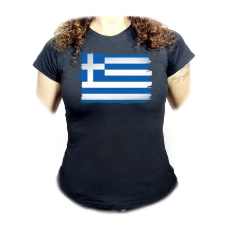 CAMISETA NEGRA MUJER bandera grecia pais gobierno griego oferta personalizada