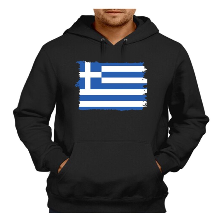 SUDADERA NEGRA CON CAPUCHA bandera grecia pais gobierno griego adulto poliester algodón personalizada