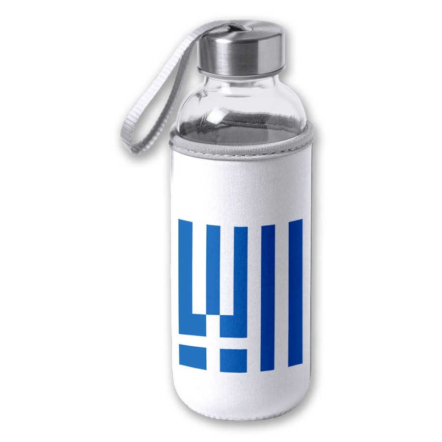 BIDON DE 420 ML CON FUNDA DE NEOPRENO bandera grecia pais gobierno griego tapon seguridad