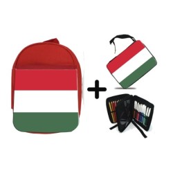 PACK MOCHILA ROJA Y ESTUCHE bandera hungría pais gobierno húngaro material escolar