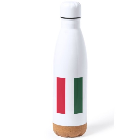 BIDON 750 ML ACERO INOXIDABLE ADORNO DE CORCHO bandera hungría pais gobierno húngaro tapon botella