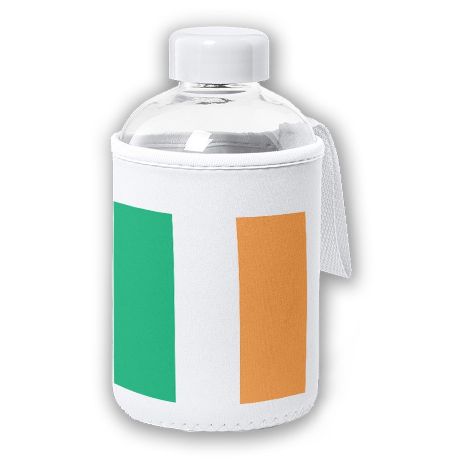 BIDON CRISTAL CON FUNDA SOFT SHELL bandera irlanda pais gobierno irlandés tapon seguridad botella