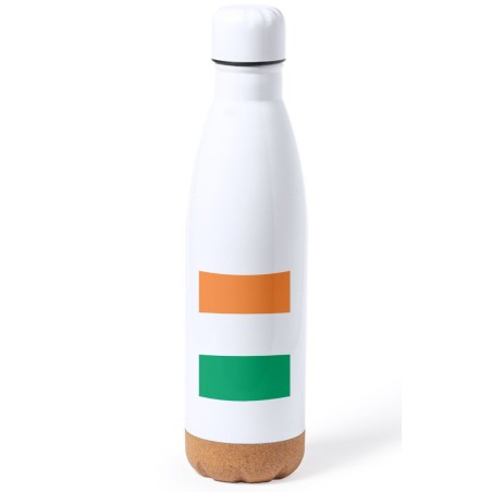 BIDON 750 ML ACERO INOXIDABLE ADORNO DE CORCHO bandera irlanda pais gobierno irlandés tapon botella