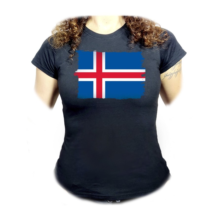 CAMISETA NEGRA MUJER bandera islandia pais gobierno islandés oferta personalizada