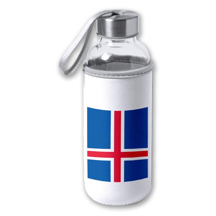 BIDON DE 420 ML CON FUNDA DE NEOPRENO bandera islandia pais gobierno islandés tapon seguridad