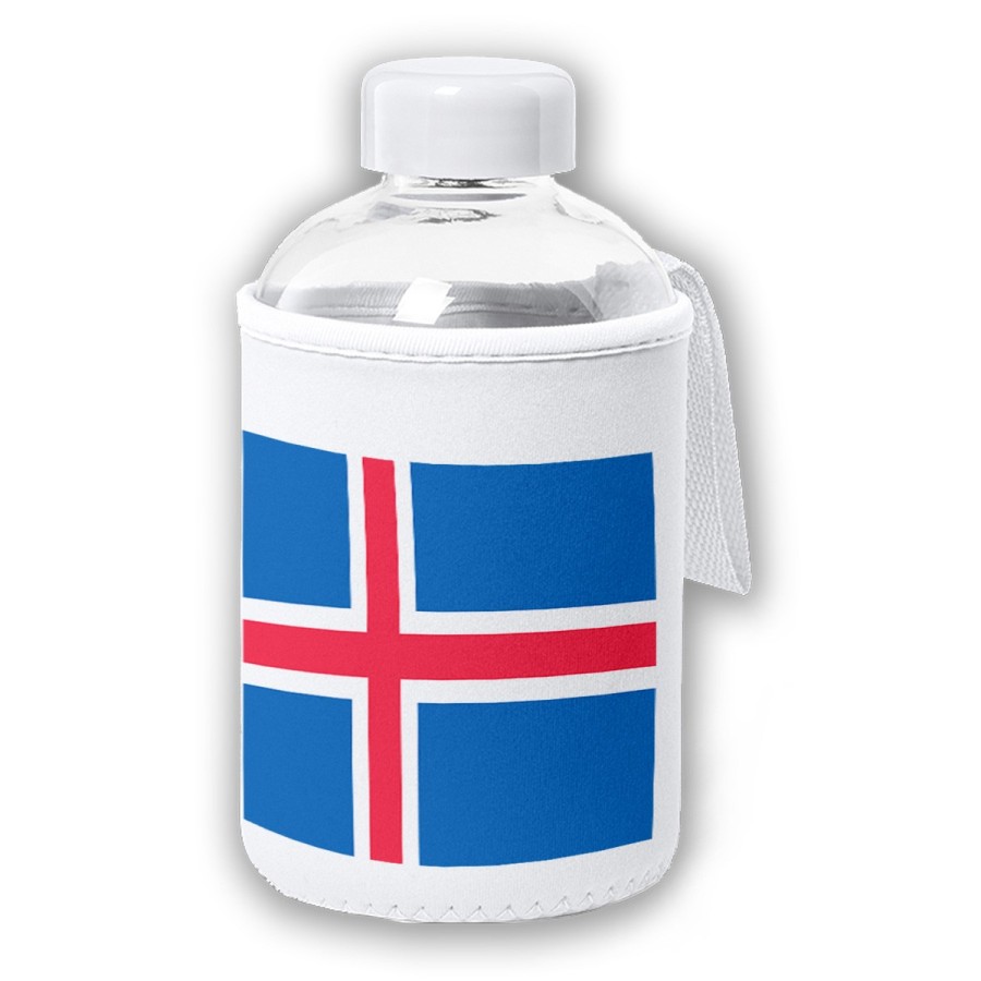 BIDON CRISTAL CON FUNDA SOFT SHELL bandera islandia pais gobierno islandés tapon seguridad botella