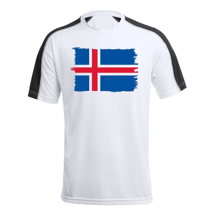 CAMISETA TÉCNICA FRANJA MANGAS NEGRA bandera islandia pais gobierno islandés personalizada