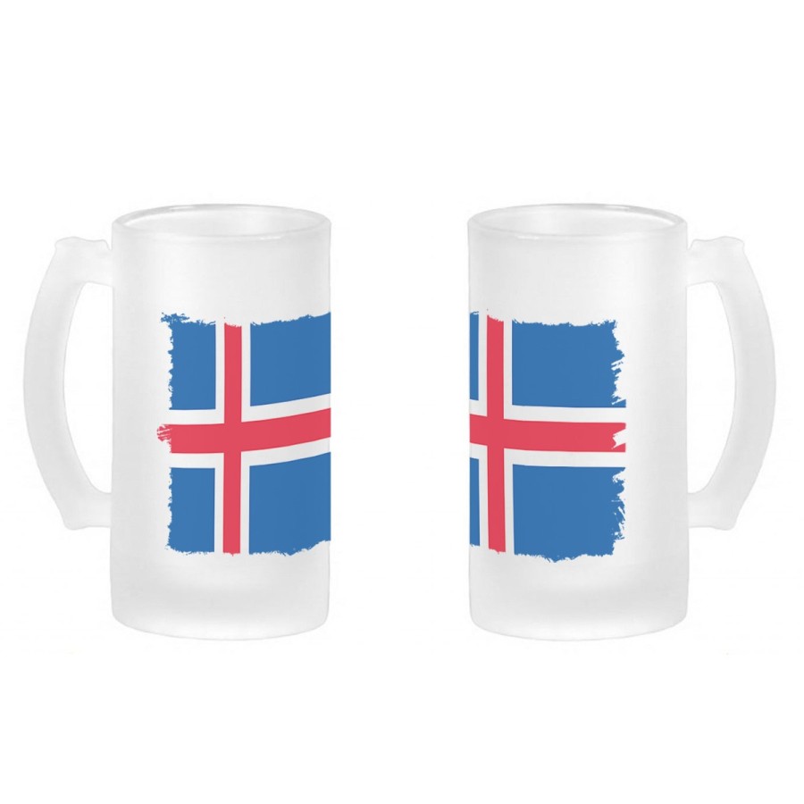 JARRA CERVEZA CRISTAL bandera islandia pais gobierno islandés esmerilada esmerilado 500ml