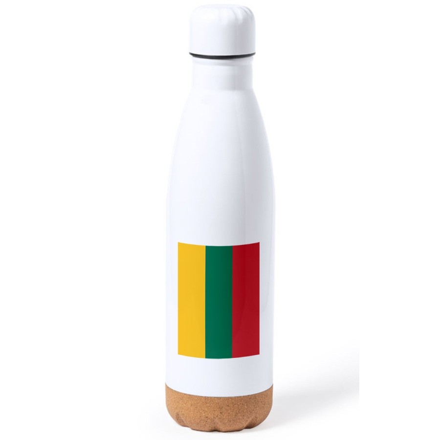 BIDON 750 ML ACERO INOXIDABLE ADORNO DE CORCHO bandera lituania pais gobierno lituano tapon botella