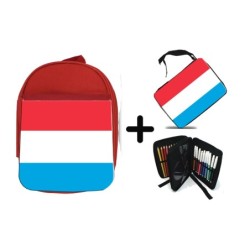 PACK MOCHILA ROJA Y ESTUCHE bandera luxemburgo pais gobierno luxemburgués material escolar