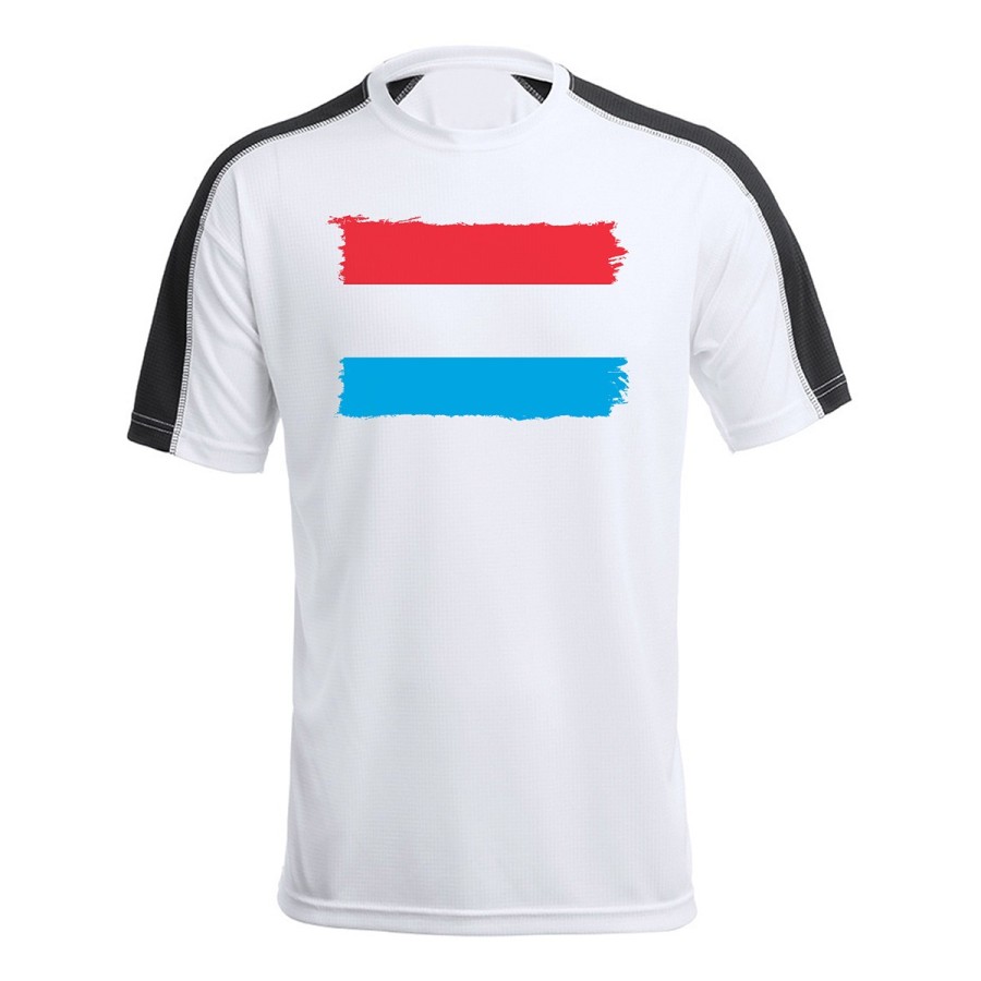 CAMISETA TÉCNICA FRANJA MANGAS NEGRA bandera luxemburgo pais gobierno luxemburgués personalizada