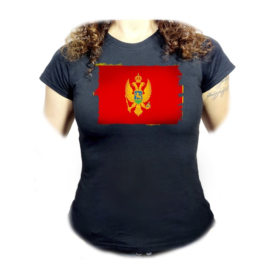 CAMISETA NEGRA MUJER bandera montenegro pais gobierno montenegrino oferta personalizada