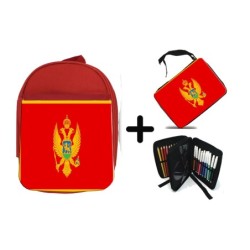 PACK MOCHILA ROJA Y ESTUCHE bandera montenegro pais gobierno montenegrino material escolar