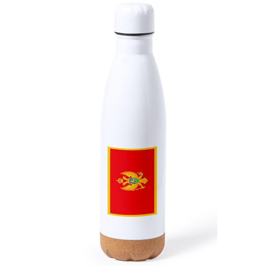 BIDON 750 ML ACERO INOXIDABLE ADORNO DE CORCHO bandera montenegro pais gobierno montenegrino tapon botella