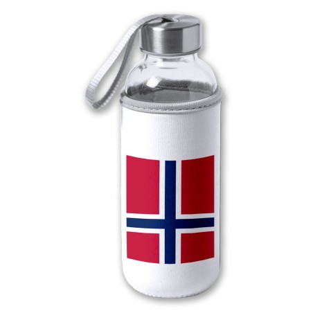 BIDON DE 420 ML CON FUNDA DE NEOPRENO bandera noruega pais gobierno noruego tapon seguridad