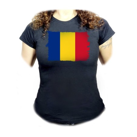 CAMISETA NEGRA MUJER bandera rumanía pais gobierno rumano oferta personalizada