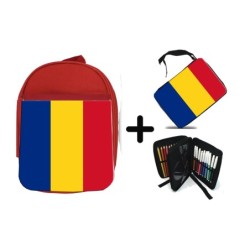 PACK MOCHILA ROJA Y ESTUCHE bandera rumanía pais gobierno rumano material escolar