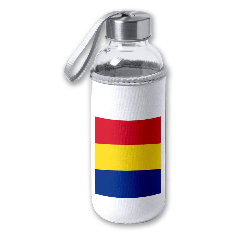 BIDON DE 420 ML CON FUNDA DE NEOPRENO bandera rumanía pais gobierno rumano tapon seguridad