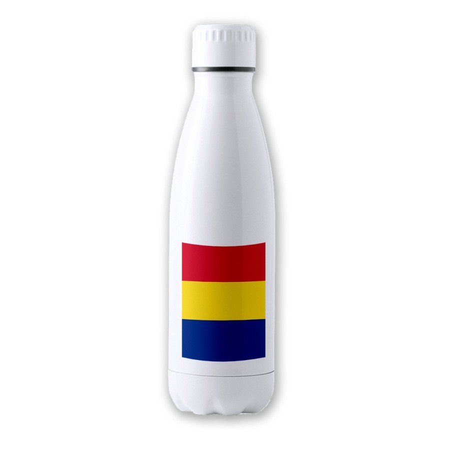 BIDON 700 ML ACERO INOXIDABLE bandera rumanía pais gobierno rumano tapon seguridad botella