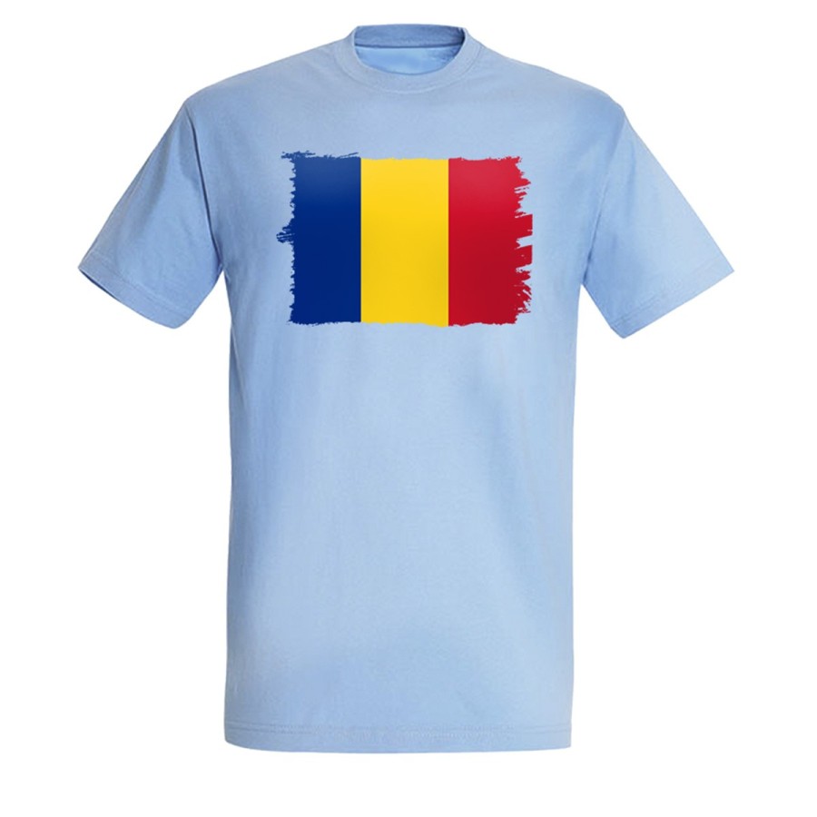 CAMISETA AZUL CIELO bandera rumanía pais gobierno rumano moda verano personalizada