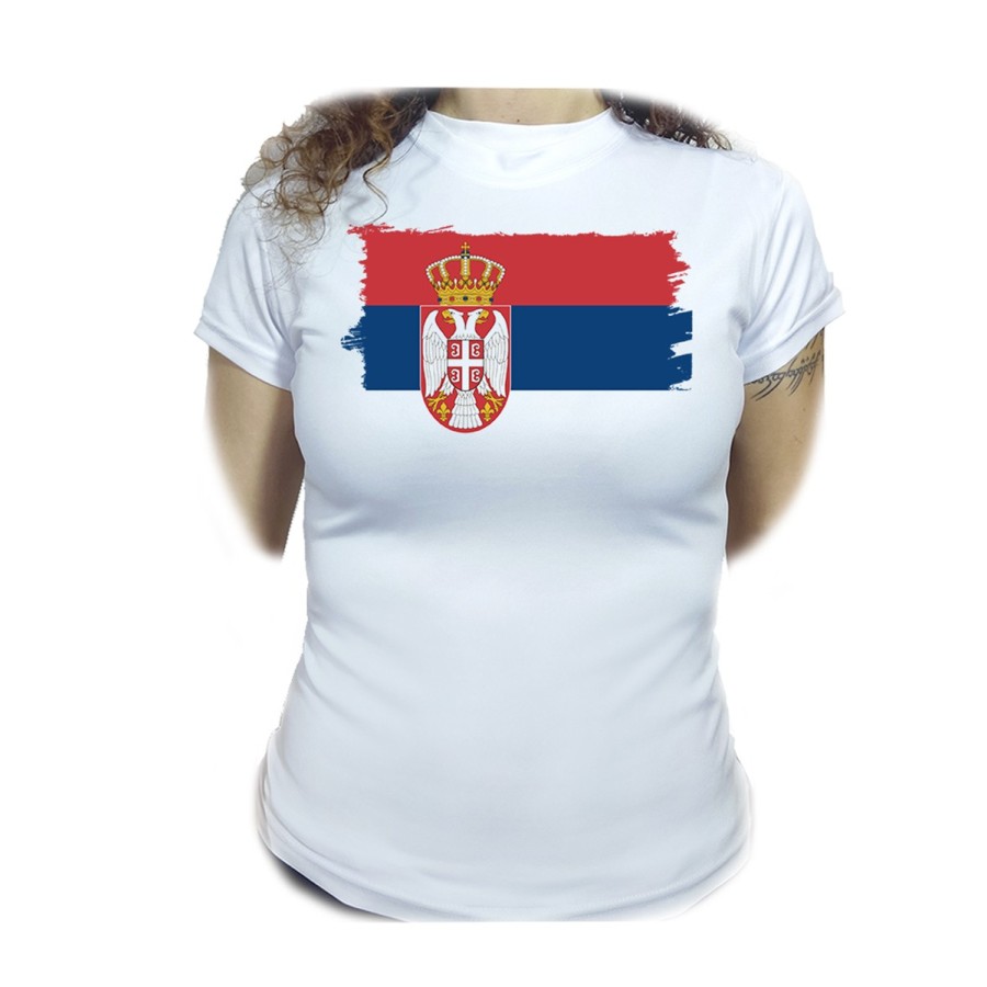 CAMISETA MUJER bandera serbia pais gobierno serbio moda personalizada