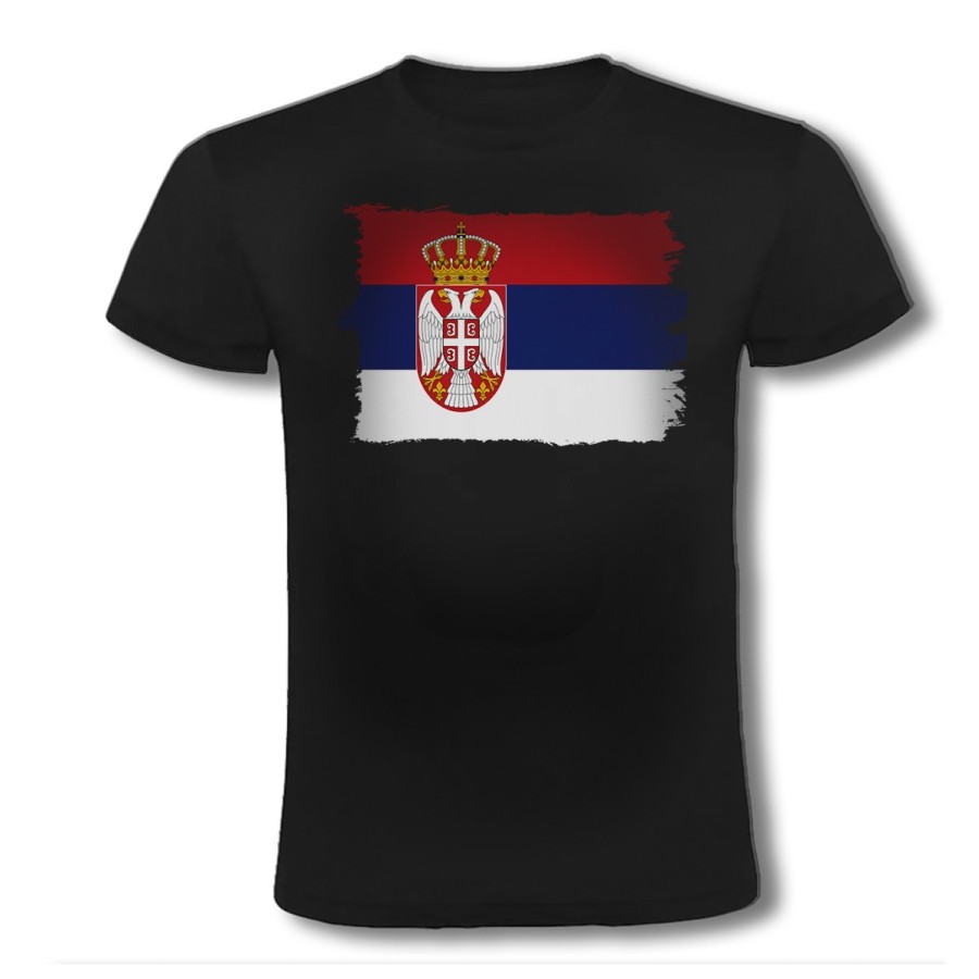 CAMISETA NEGRA bandera serbia pais gobierno serbio moda verano personalizada