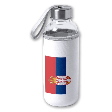 BIDON DE 420 ML CON FUNDA DE NEOPRENO bandera serbia pais gobierno serbio tapon seguridad