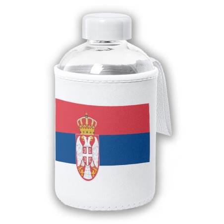 BIDON CRISTAL CON FUNDA SOFT SHELL bandera serbia pais gobierno serbio tapon seguridad botella