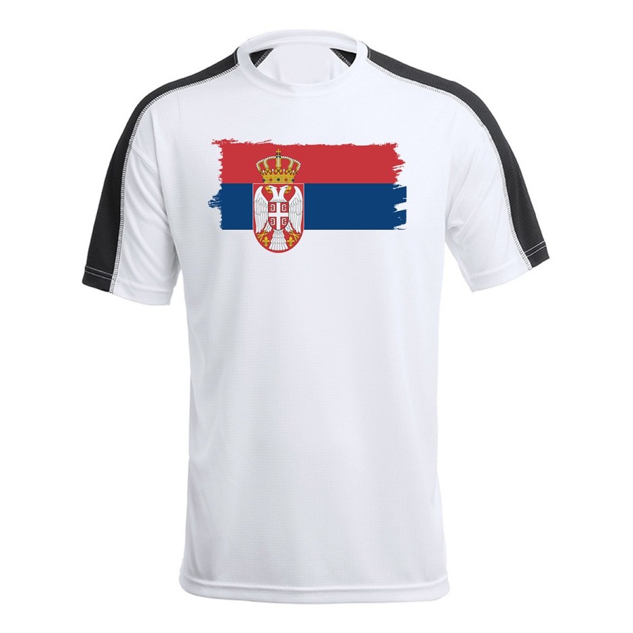 CAMISETA TÉCNICA FRANJA MANGAS NEGRA bandera serbia pais gobierno serbio personalizada