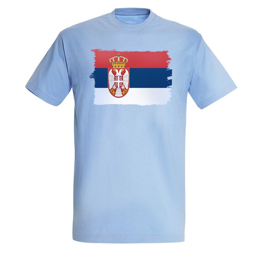 CAMISETA AZUL CIELO bandera serbia pais gobierno serbio moda verano personalizada