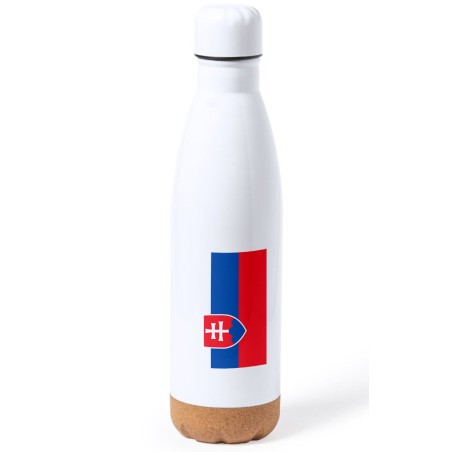 BIDON 750 ML ACERO INOXIDABLE ADORNO DE CORCHO bandera eslovaquia pais gobierno eslavo tapon botella