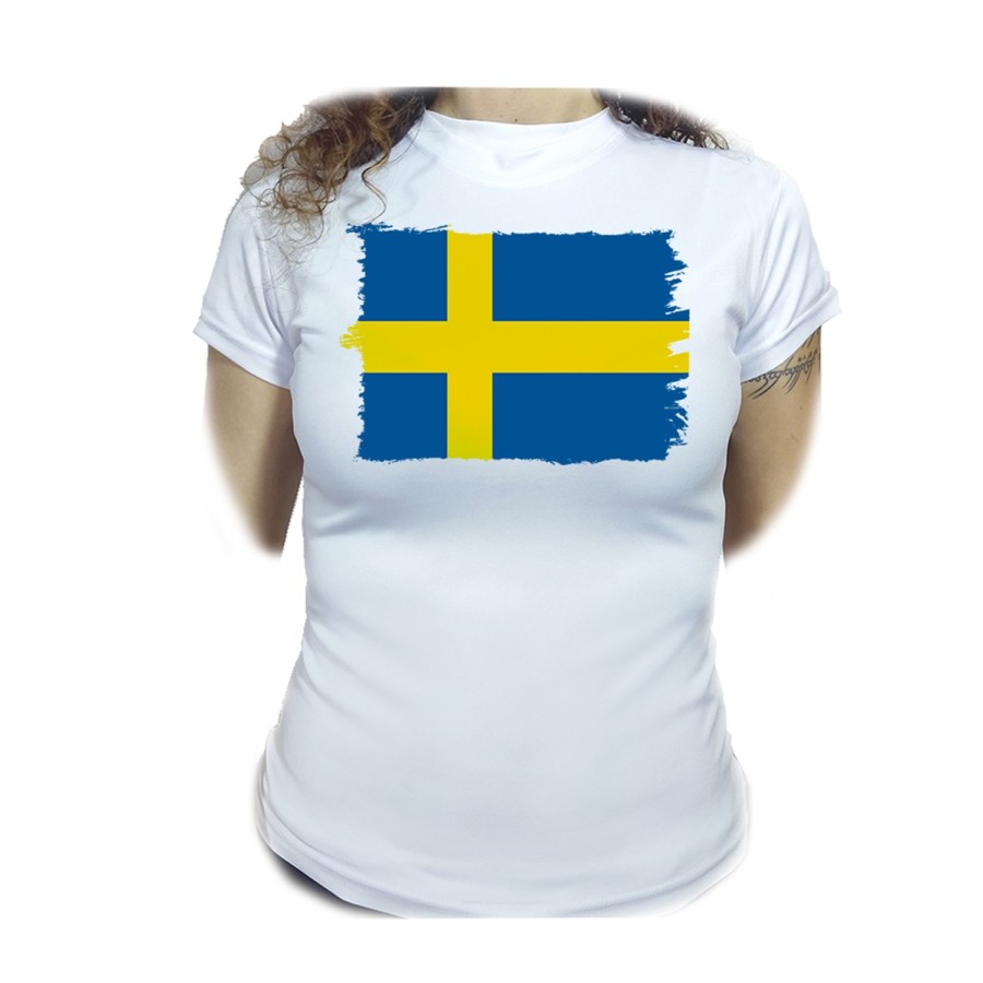 CAMISETA MUJER bandera suecia pais gobierno sueco moda personalizada