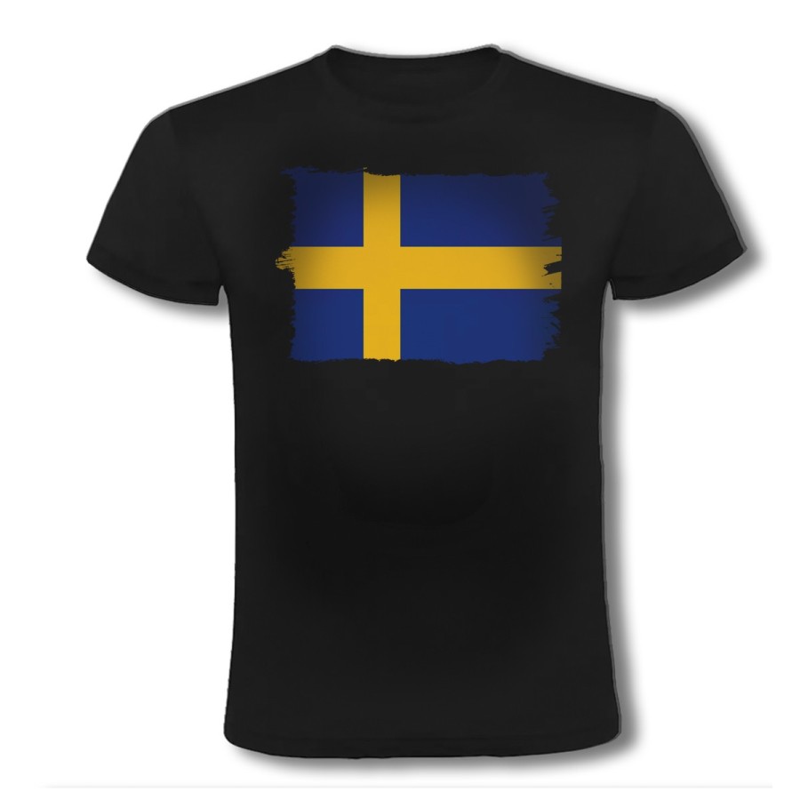 CAMISETA NEGRA bandera suecia pais gobierno sueco moda verano personalizada