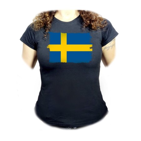 CAMISETA NEGRA MUJER bandera suecia pais gobierno sueco oferta personalizada