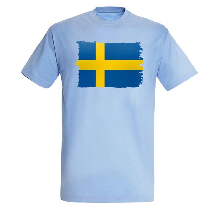 CAMISETA AZUL CIELO bandera suecia pais gobierno sueco moda verano personalizada