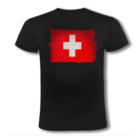 CAMISETA NEGRA bandera suiza pais gobierno suizo suizos moda verano personalizada