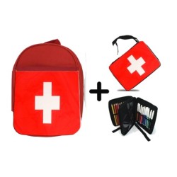 PACK MOCHILA ROJA Y ESTUCHE bandera suiza pais gobierno suizo suizos material escolar