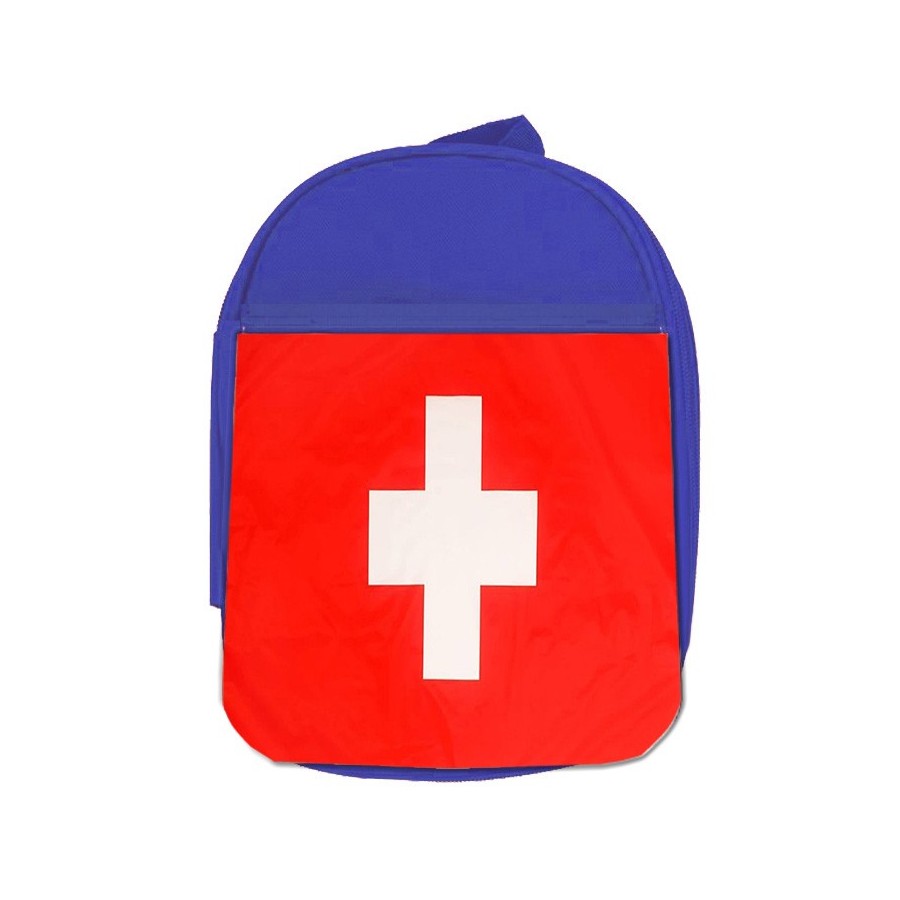 MOCHILA AZUL bandera suiza pais gobierno suizo suizos escolar personalizado picnic excursión deporte