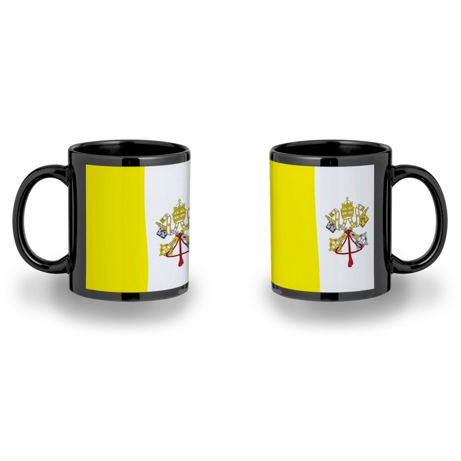 TAZA COMPLETAMENTE NEGRA bandera vaticano pais gobierno cristiano papa personalizada