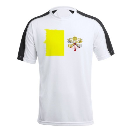 CAMISETA TÉCNICA FRANJA MANGAS NEGRA bandera vaticano pais gobierno cristiano papa personalizada