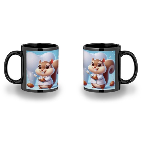 TAZA COMPLETAMENTE NEGRA ardilla dentista animal profesion dientes personalizada