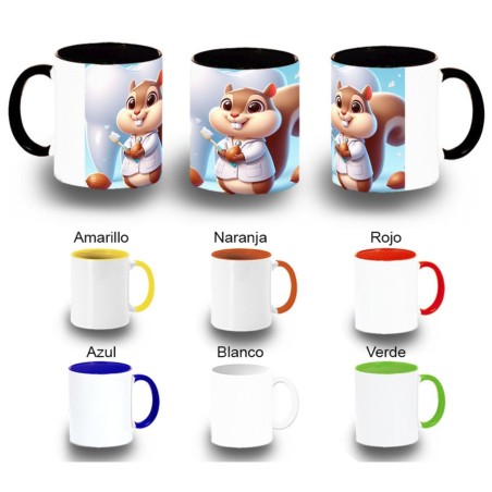 TAZA COLORES ardilla dentista animal profesion dientes color personalizada