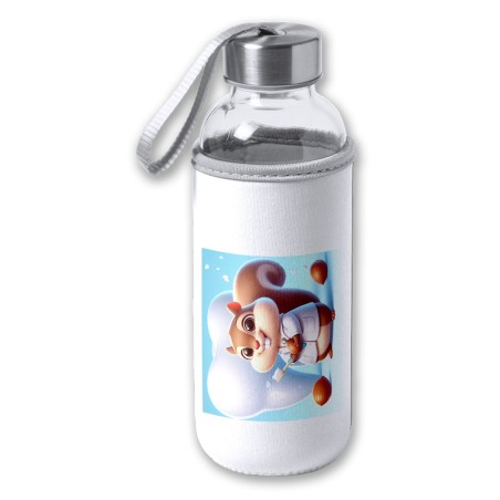 BIDON DE 420 ML CON FUNDA DE NEOPRENO ardilla dentista animal profesion dientes tapon seguridad