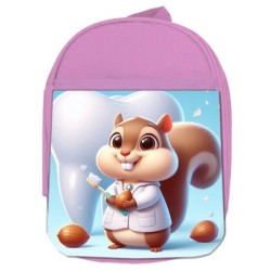 MOCHILA ROSA ardilla dentista animal profesion dientes escolar personalizado picnic excursión deporte