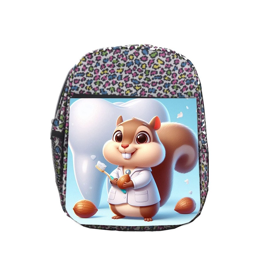 MOCHILA LUNARES ESTAMPADO ardilla dentista animal profesion dientes escolar personalizado picnic excursión deporte