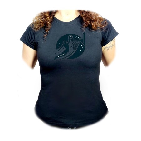 CAMISETA NEGRA MUJER logo baloncesto deporte balon jugadores oferta personalizada