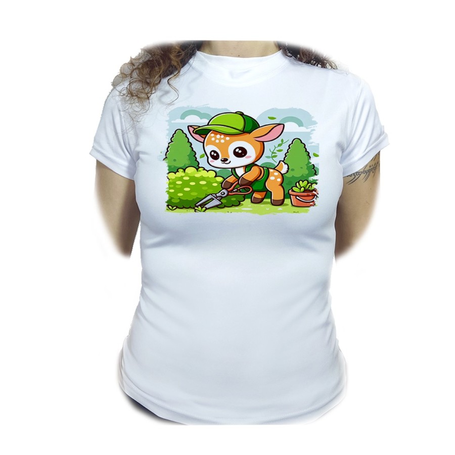 CAMISETA MUJER ciervo jardinero animal profesion plantas moda personalizada