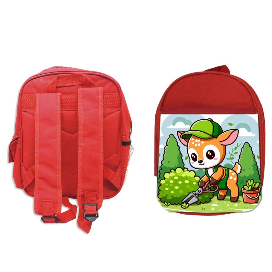 MOCHILA ROJA ciervo jardinero animal profesion plantas escolar personalizado