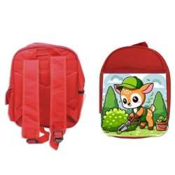 PACK MOCHILA ROJA Y ESTUCHE ciervo jardinero animal profesion plantas material escolar